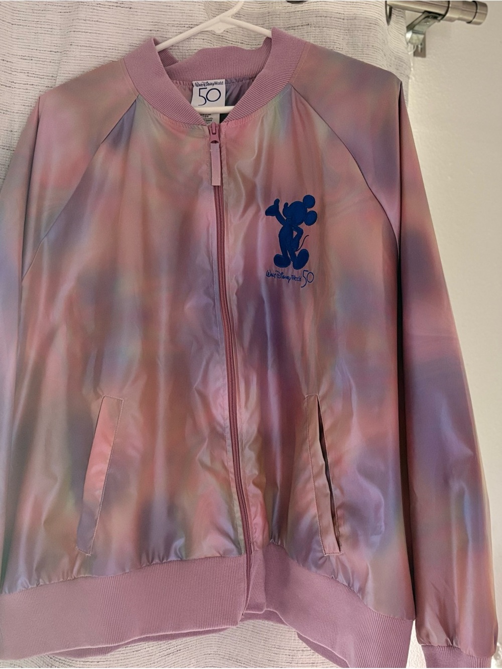 Disney Iridescent Pink Rainbow Mickey Varsity Jacket